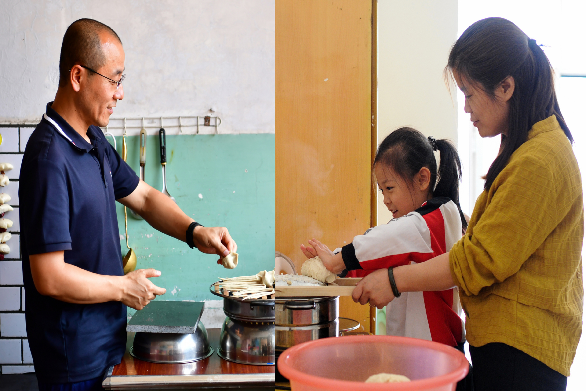 劉志軍（左）、李翠葉（右）和女兒在村里做飯。新華社發.JPG